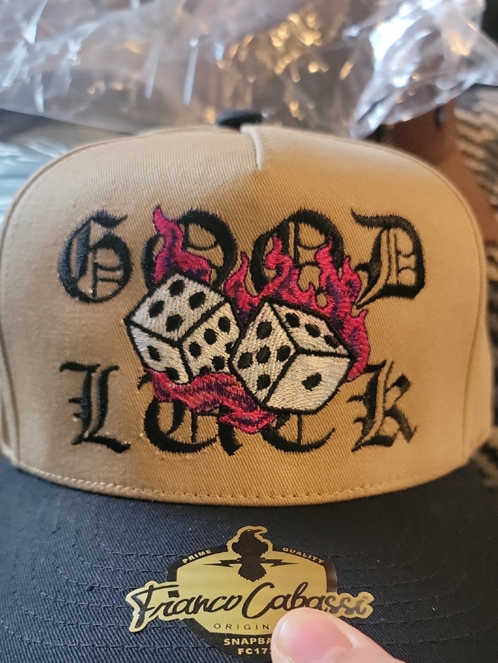 Franco Cabassi Tan & Black 'Good Luck' Snapback Hat